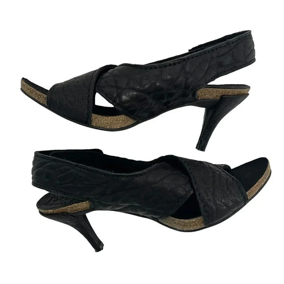 Pedro Garcia Luna Mid-Heel Slingback Sandals Soft Suede Cork Black Size 7.5 - Picture 4 of 9